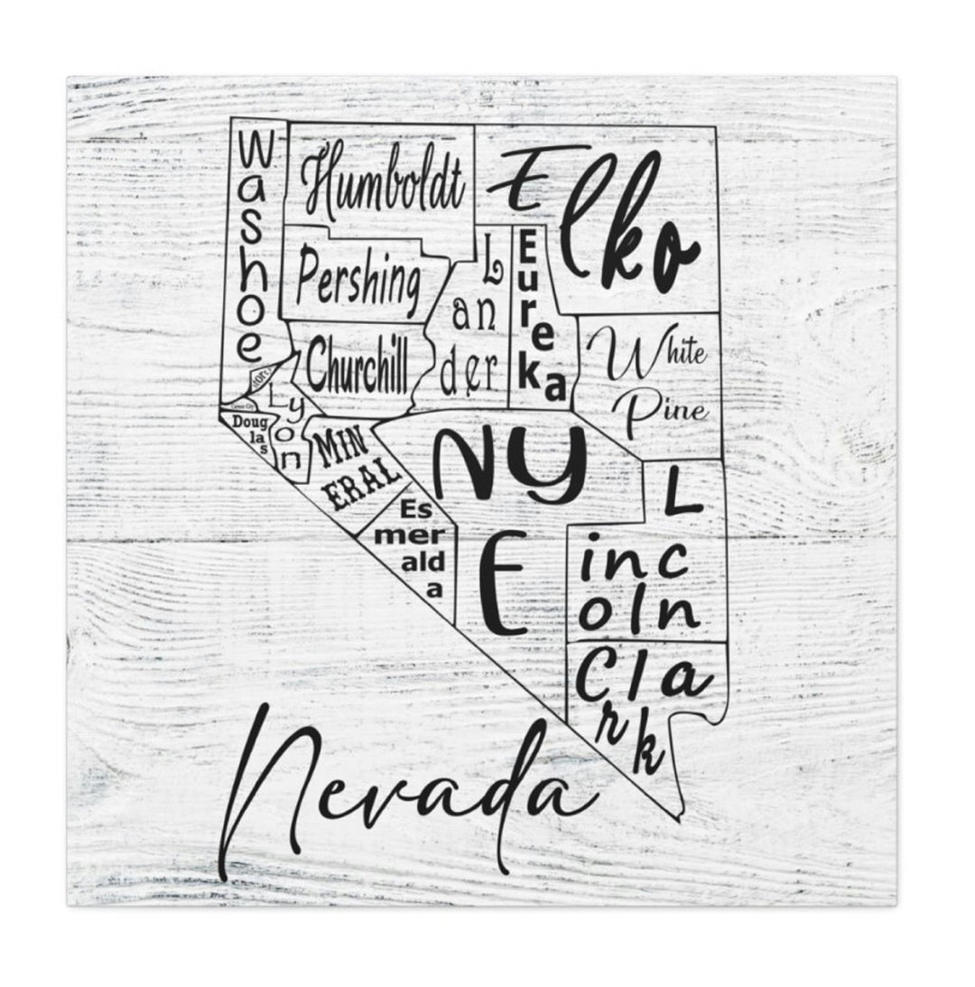 Nevada County Map Wrapped Canvas