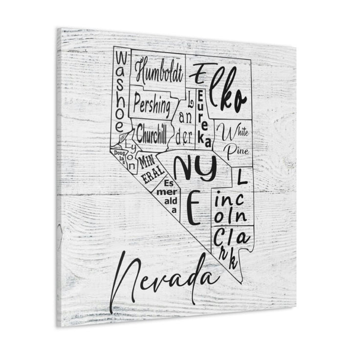 Nevada County Map Wrapped Canvas