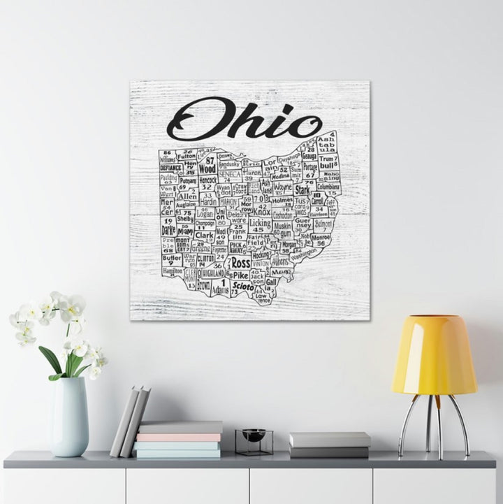 Ohio County License Plate Map Wrapped Canvas