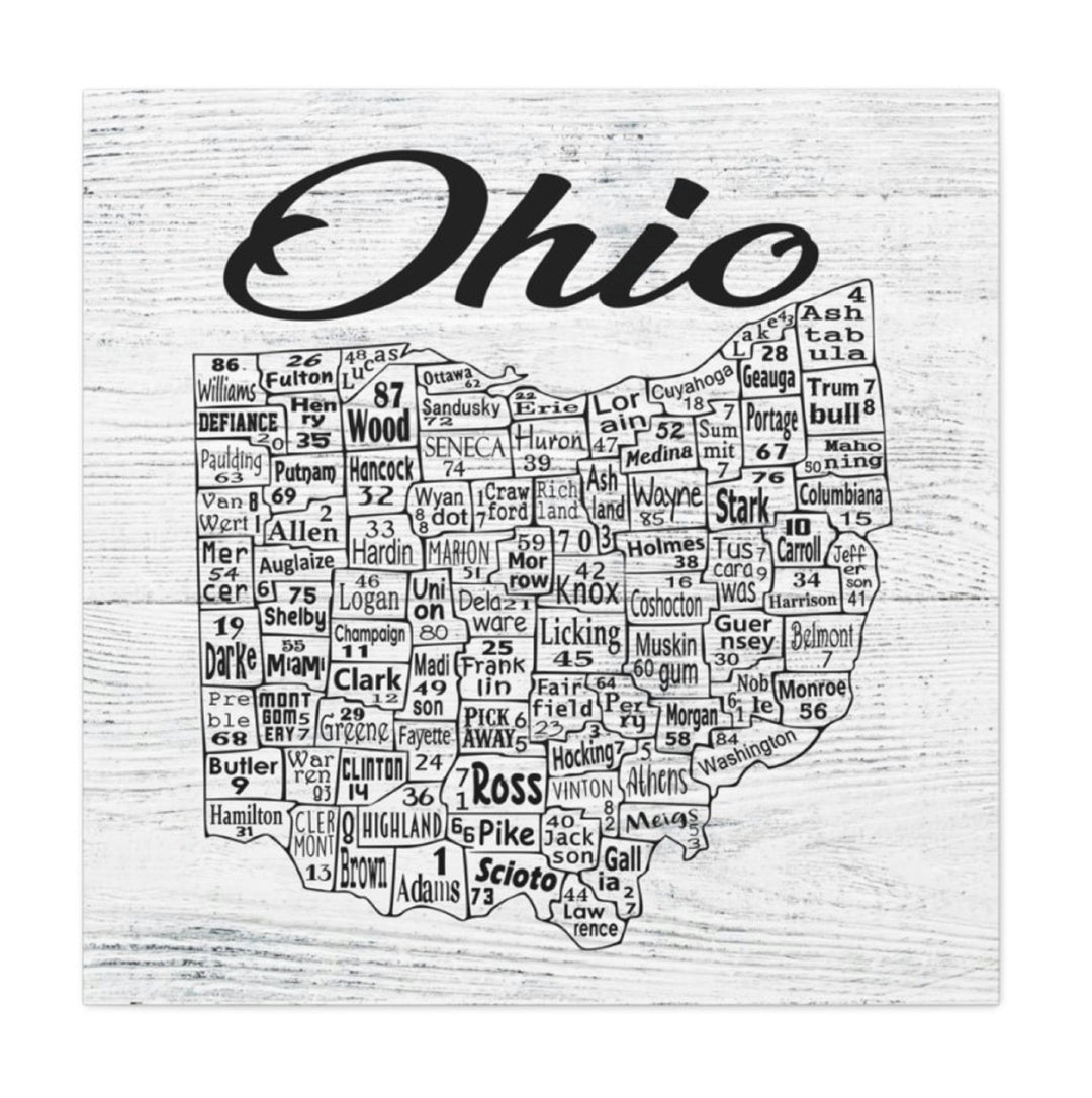 Ohio County License Plate Map Wrapped Canvas