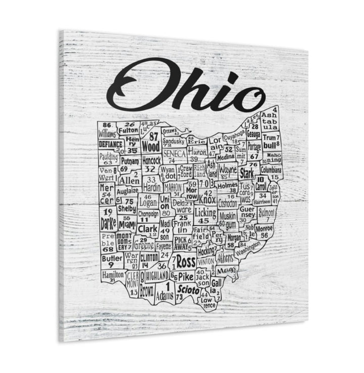 Ohio County License Plate Map Wrapped Canvas