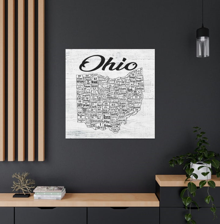 Ohio County License Plate Map Wrapped Canvas