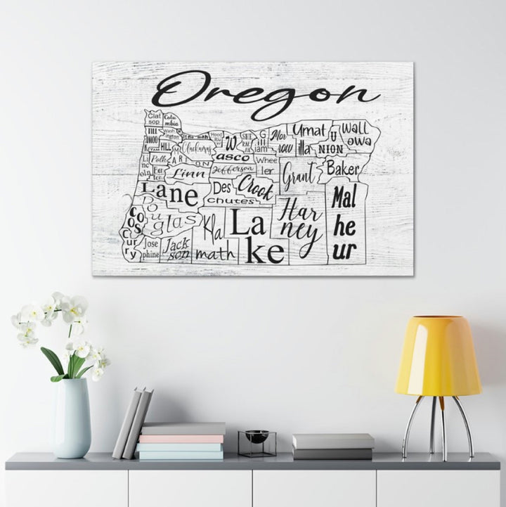 Oregon County Map Wrapped Canvas