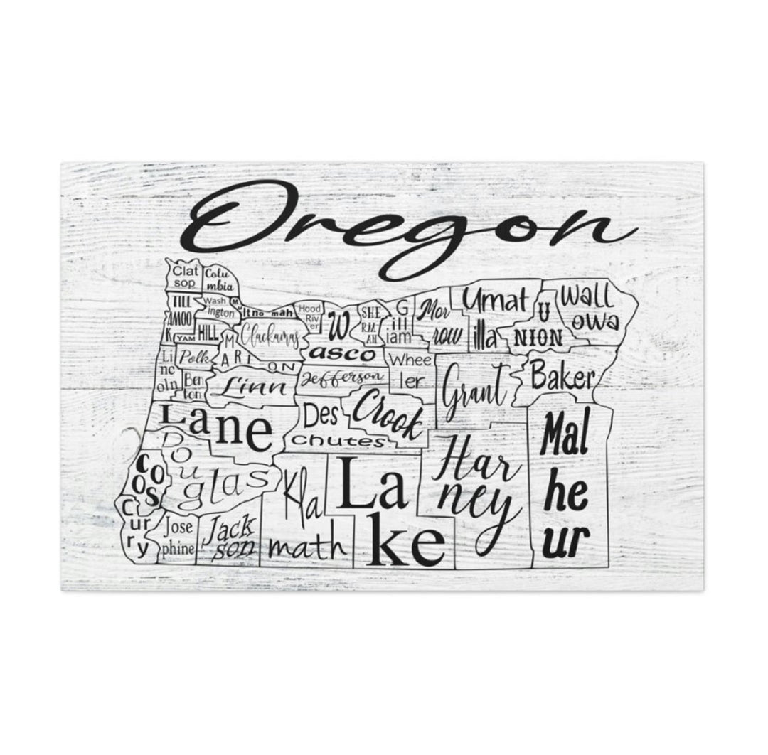 Oregon County Map Wrapped Canvas