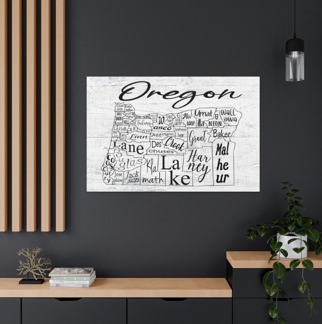 Oregon County Map Wrapped Canvas