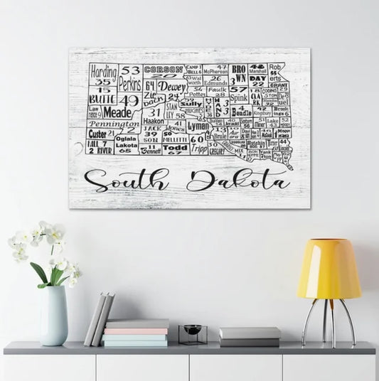 South Dakota County License Plate Map Wrapped Canvas