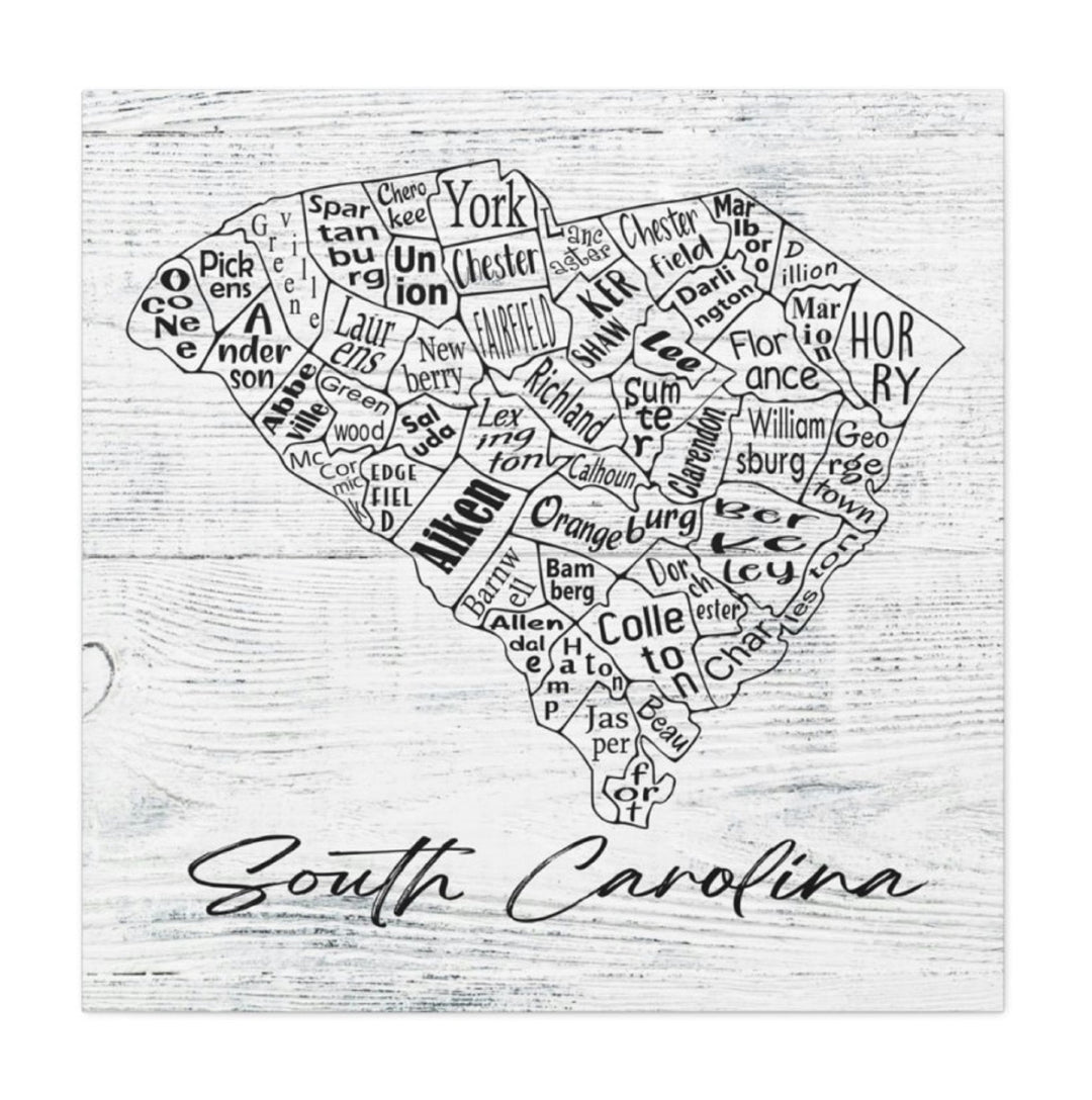 South Carolina County Map Wrapped Canvas