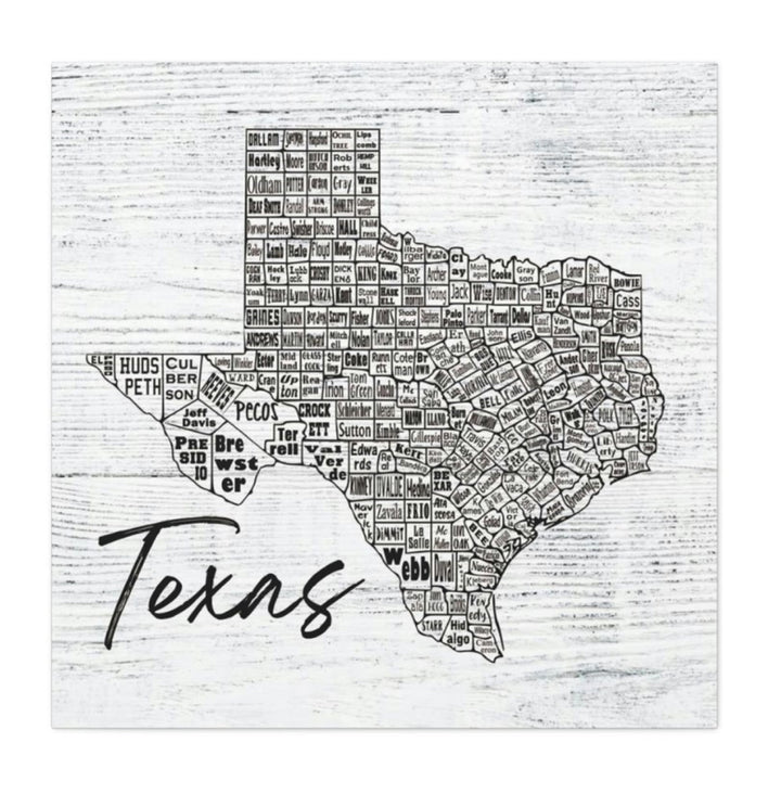 Texas County Map Wrapped Canvas