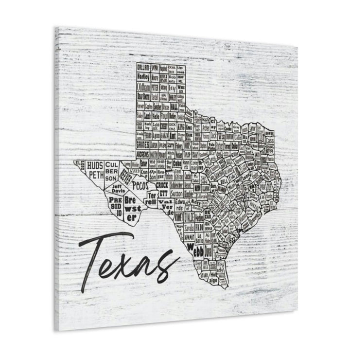 Texas County Map Wrapped Canvas