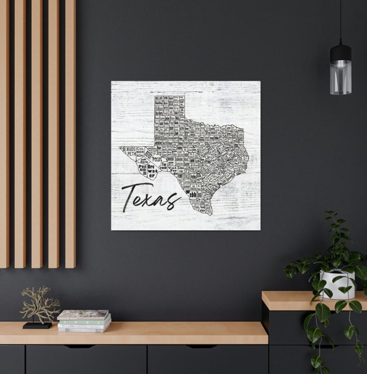 Texas County Map Wrapped Canvas