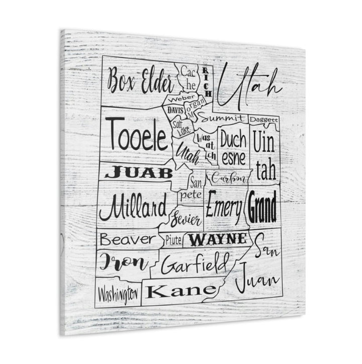 Utah County Map Wrapped Canvas