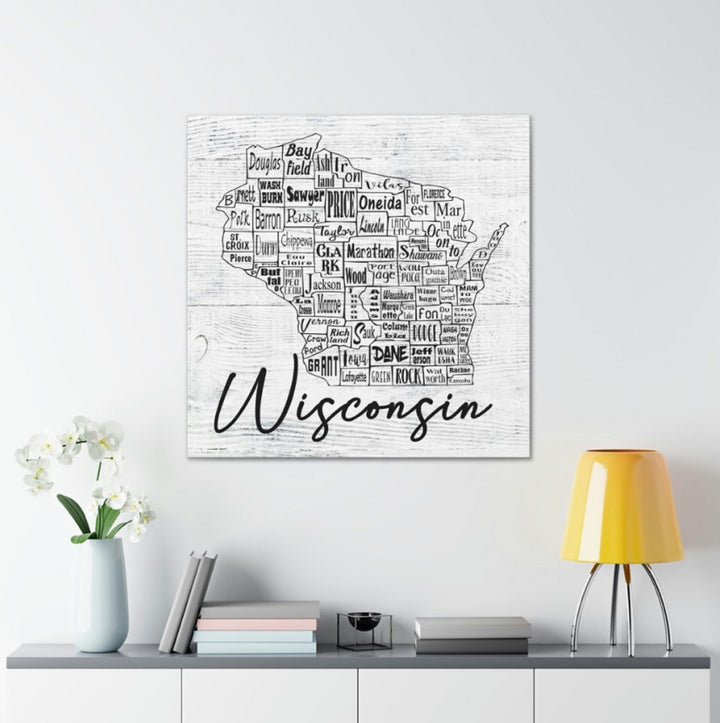 Wisconsin County Map Wrapped Canvas