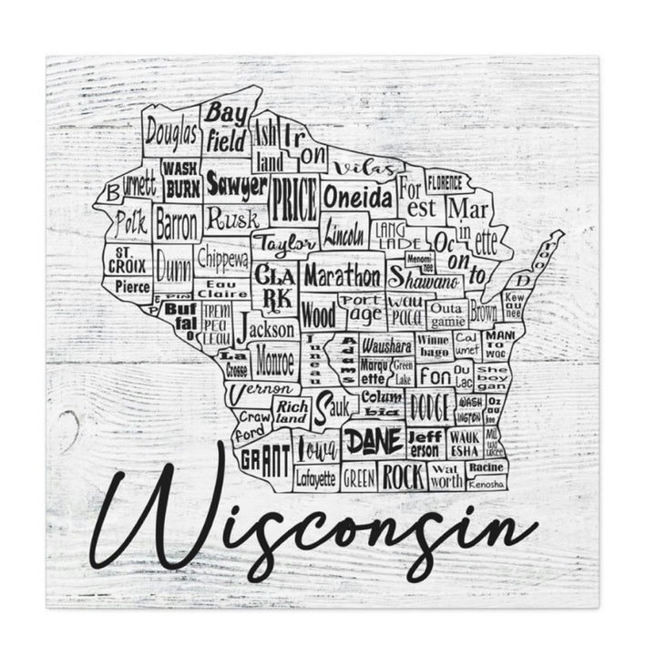 Wisconsin County Map Wrapped Canvas