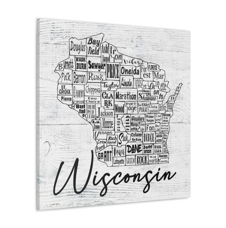 Wisconsin County Map Wrapped Canvas