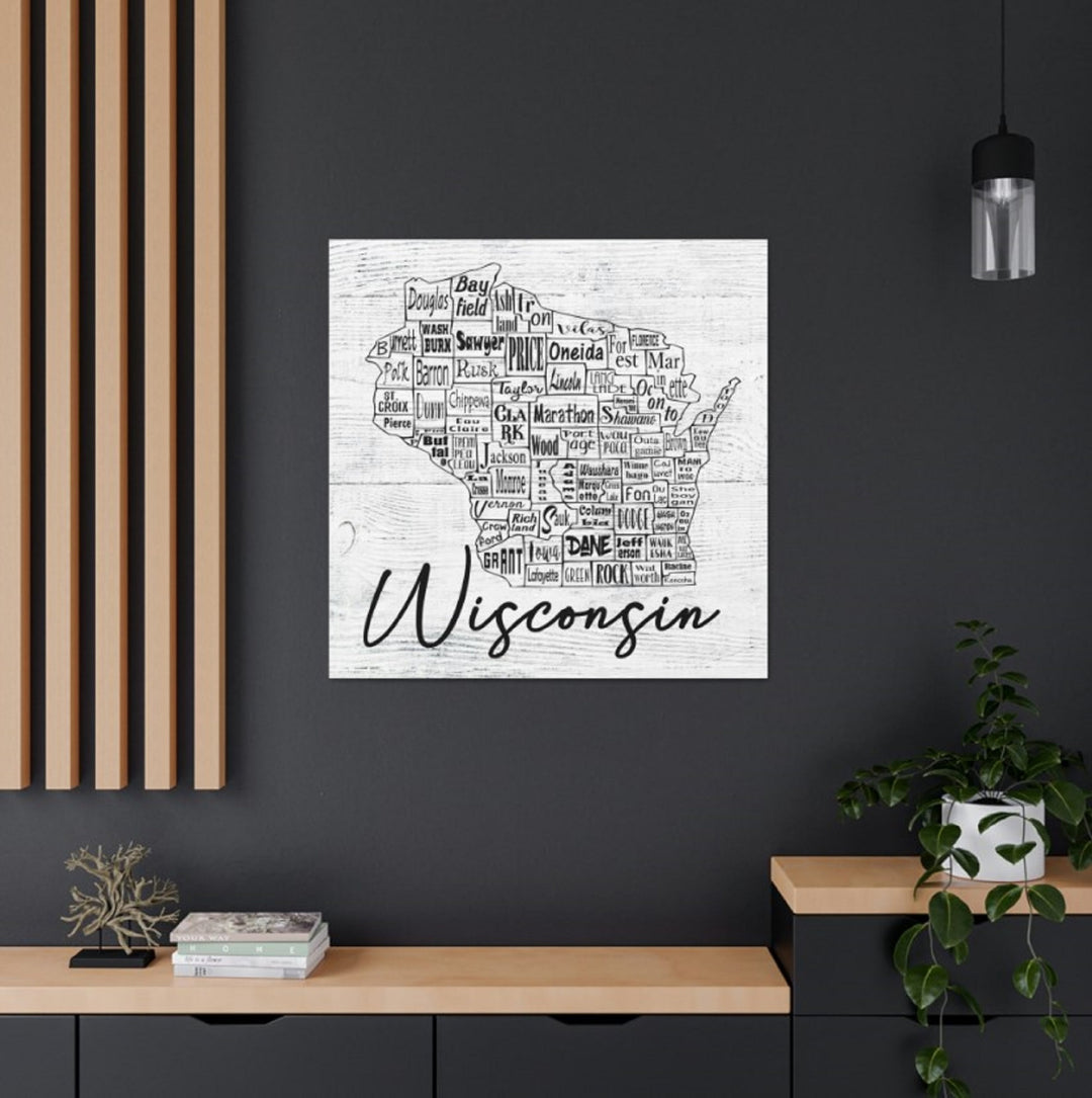 Wisconsin County Map Wrapped Canvas