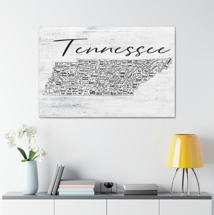 Tennessee County License Plate Map Wrapped Canvas