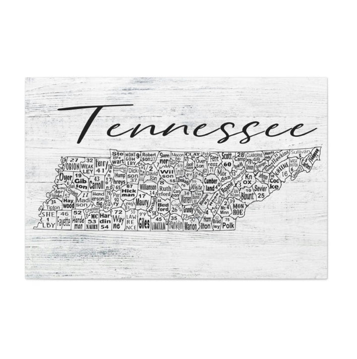 Tennessee County License Plate Map Wrapped Canvas