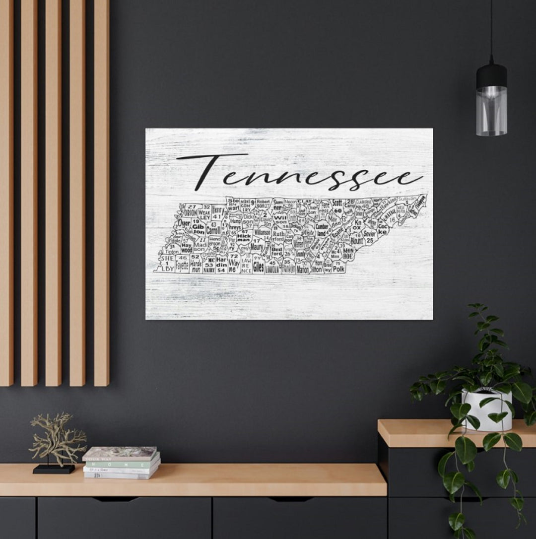 Tennessee County License Plate Map Wrapped Canvas