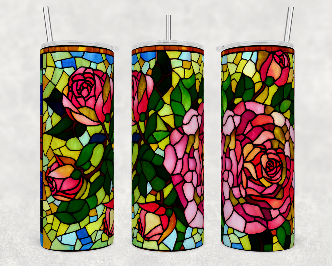 Stained Glass Roses- 20oz Skinny Tumbler