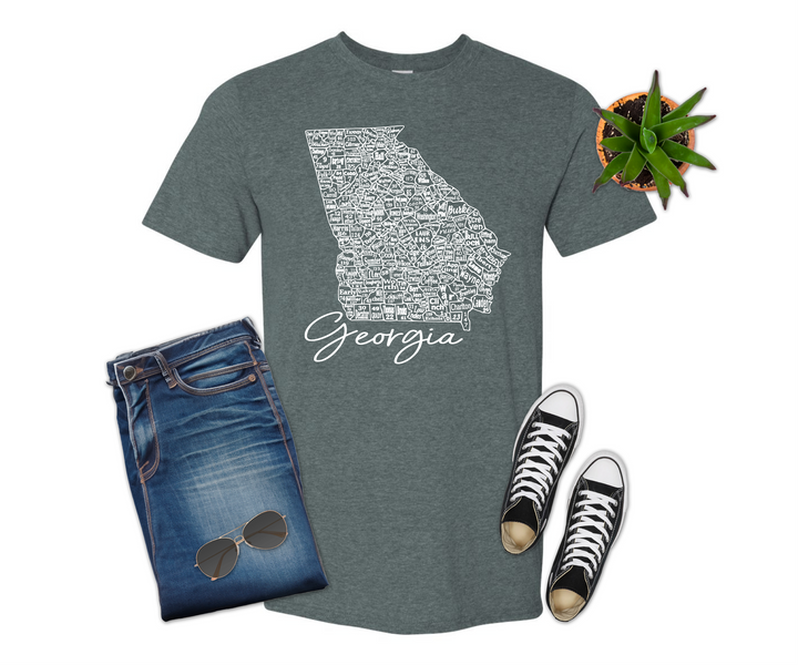 Georgia License Plate County Map T-shirt (Crew Neck or V-Neck) or Sweatshirt