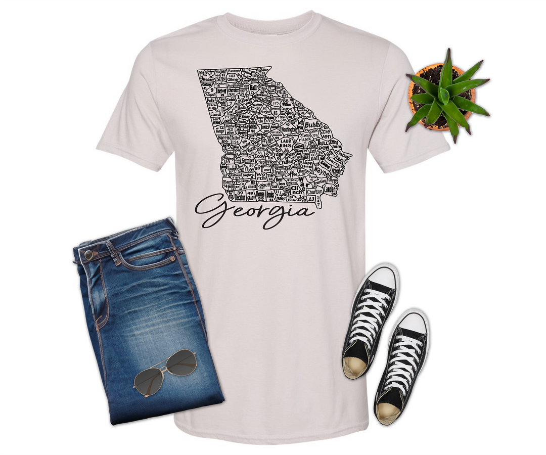 Georgia License Plate County Map T-shirt (Crew Neck or V-Neck) or Sweatshirt