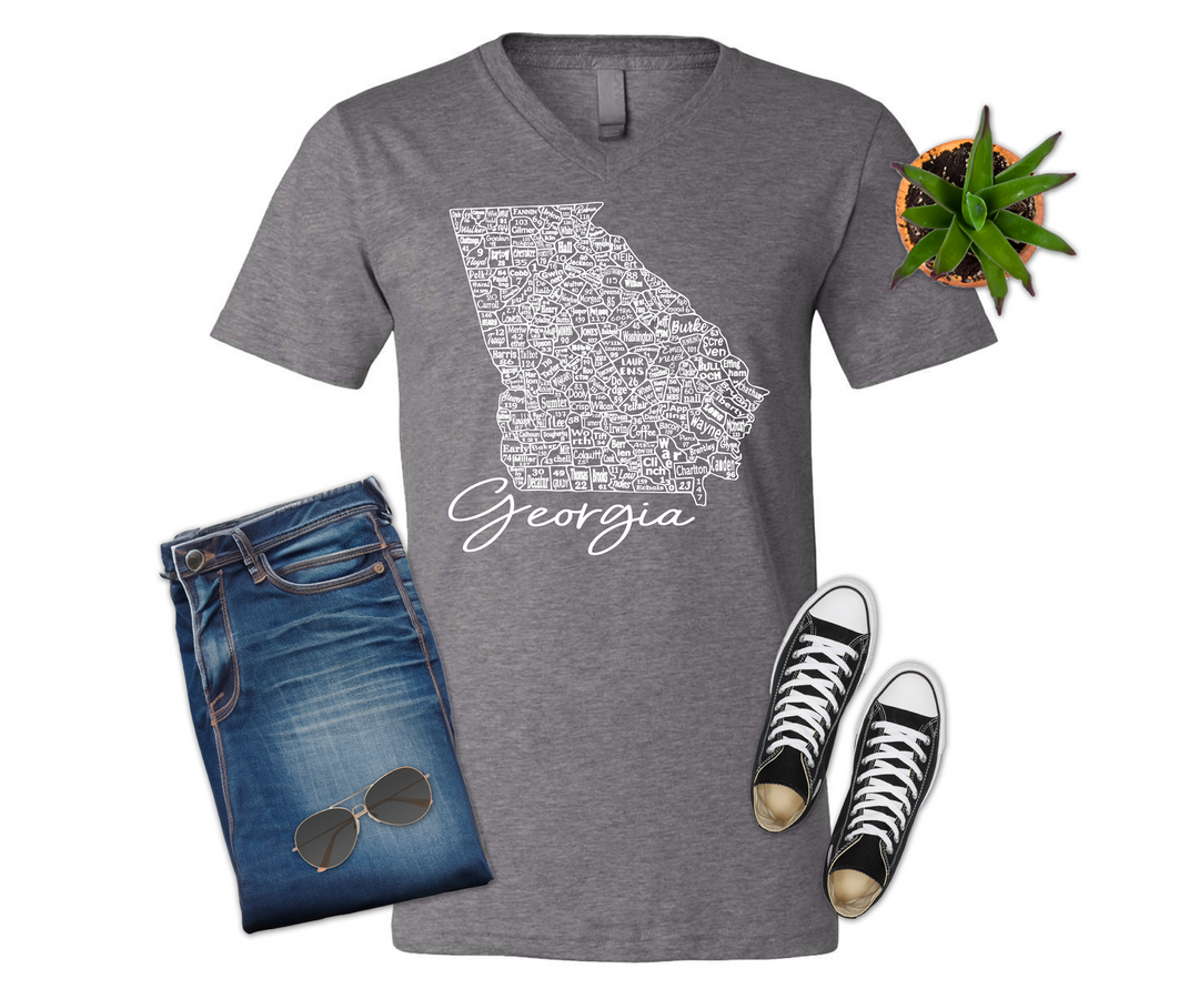 Georgia License Plate County Map T-shirt (Crew Neck or V-Neck) or Sweatshirt