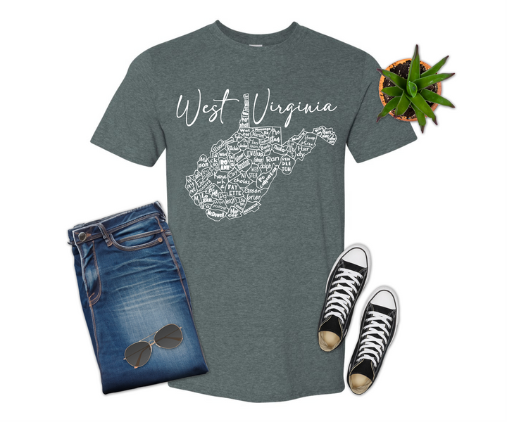 West Virginia County Map T-shirt (Crew Neck or V-Neck) or Sweatshirt