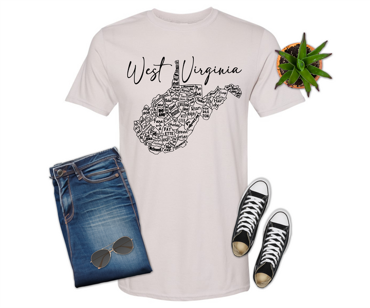 West Virginia County Map T-shirt (Crew Neck or V-Neck) or Sweatshirt