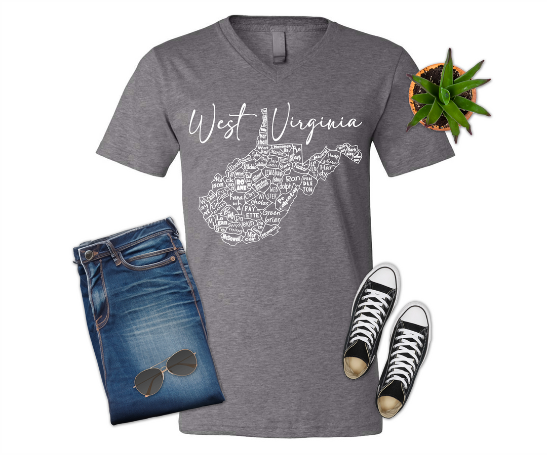 West Virginia County Map T-shirt (Crew Neck or V-Neck) or Sweatshirt