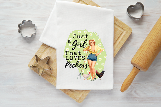 Girl Loves Peckers Vintage Graphic Tea Towel