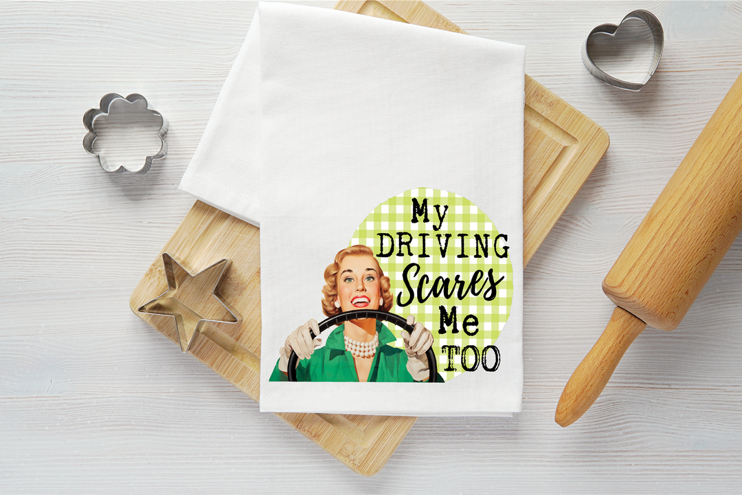 My Driving Scares Me Vintage Graphic Tea Towel