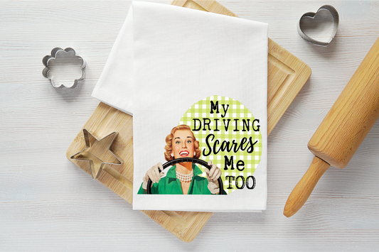 My Driving Scares Me Vintage Graphic Tea Towel