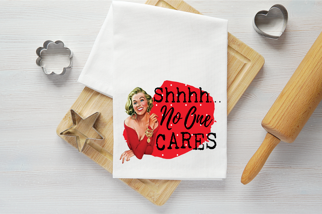 No One Cares Vintage Graphic Tea Towel