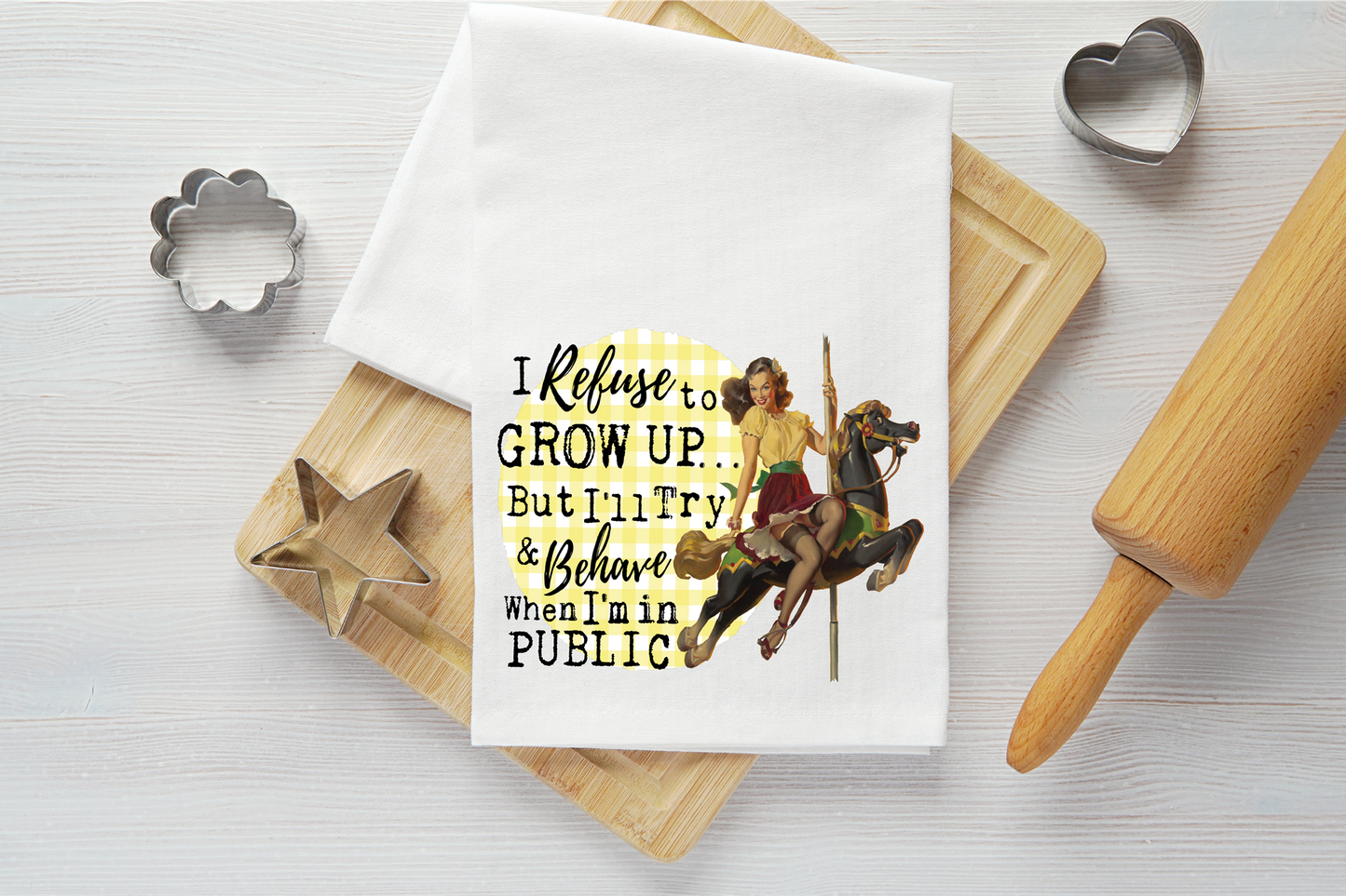 Refuse to Grow Up Vintage Graphic Tea Towel