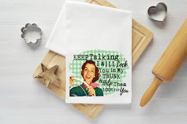 Keep Talking Vintage Graphic Tea Towel