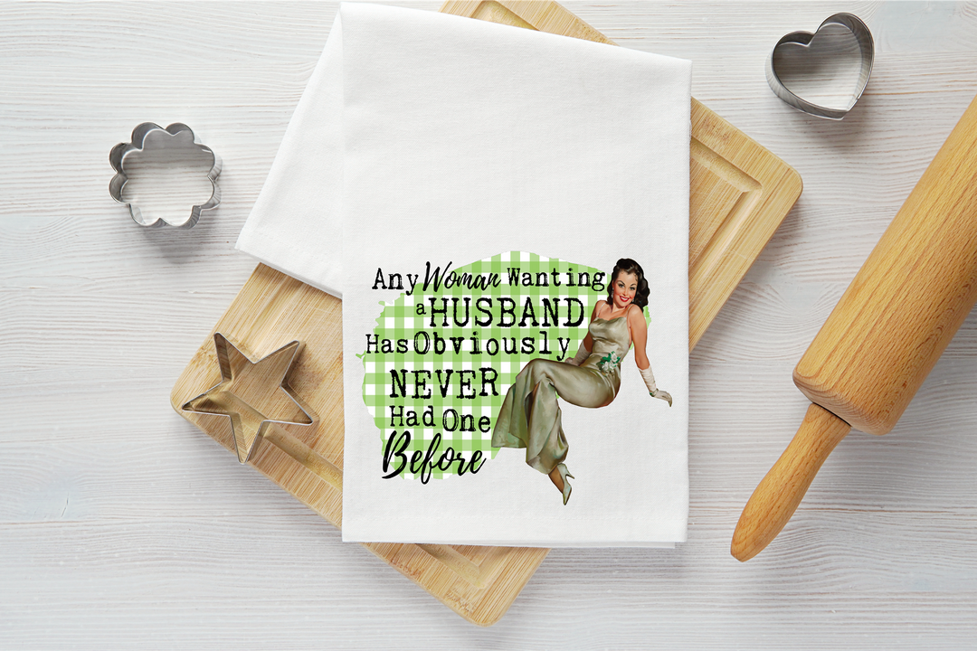 Woman Wanting a Husband Vintage Graphic Tea Towel