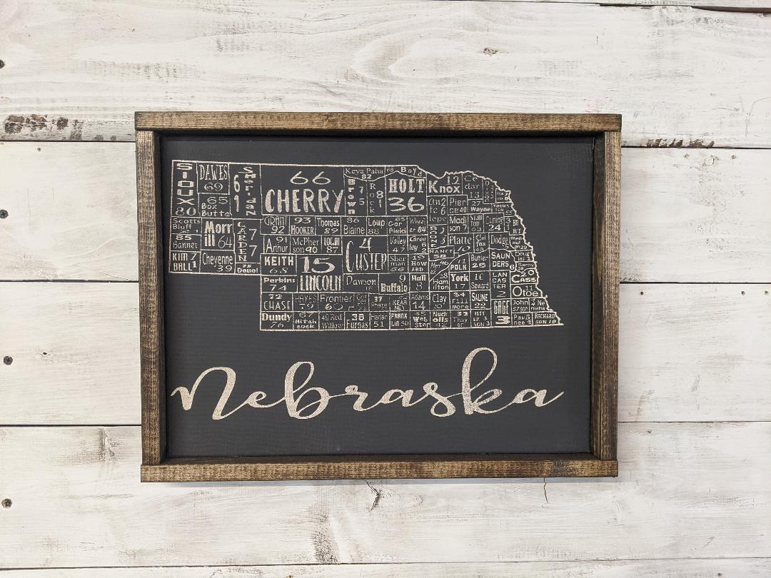 Nebraska County License Plate Map Canvas- Option 2