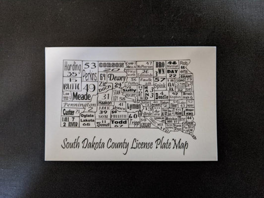 South Dakota County License Plate Map - Postcard