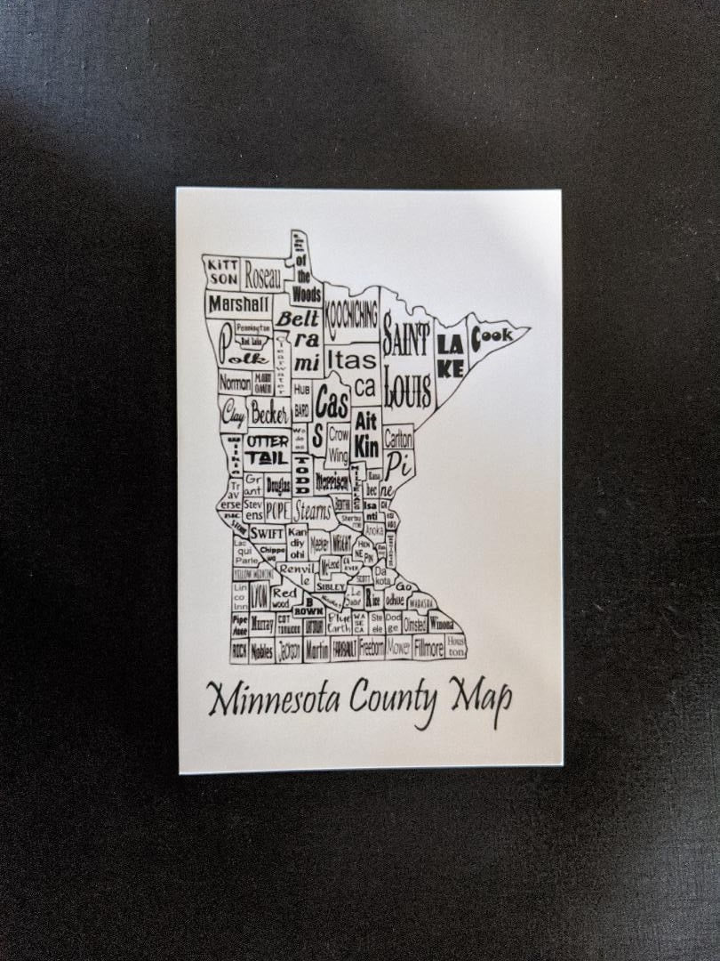 Minnesota County Map Postcard