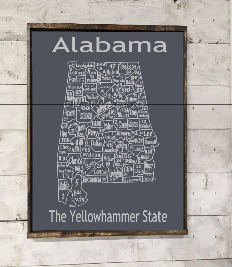 Alabama License Plate County Map- Canvas