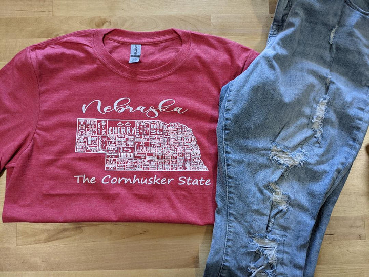 Nebraska License Plate County Map T-shirt