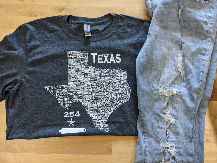 Texas County Map (254 Counties in Texas) Cannon T-shirt