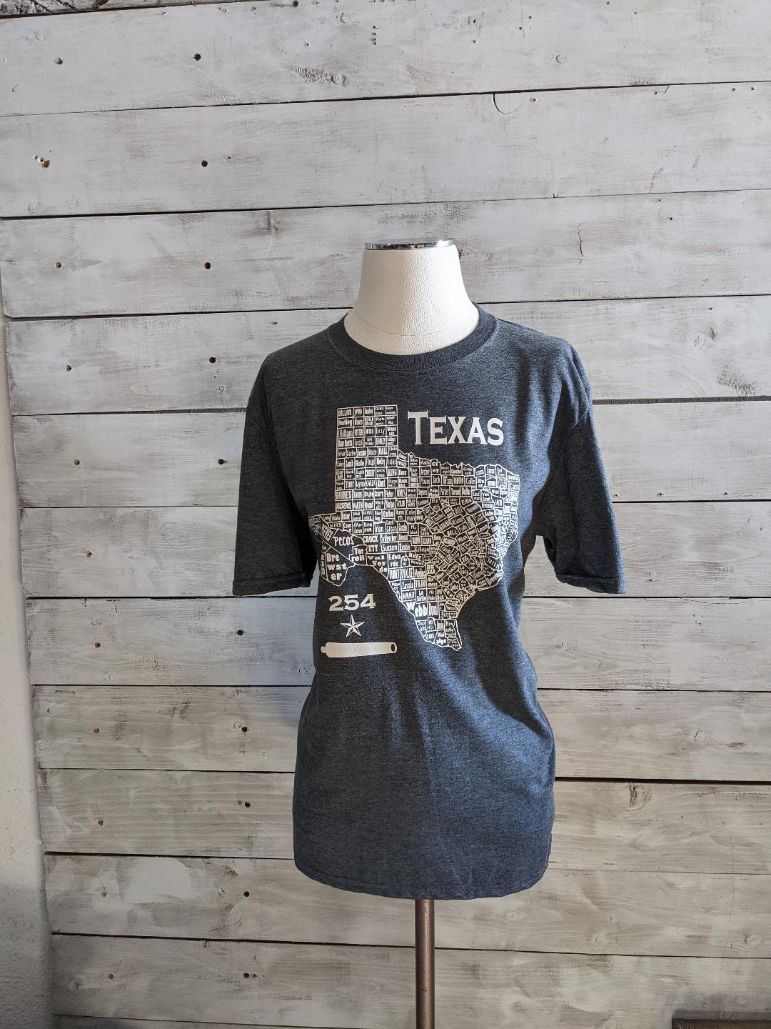 Texas County Map (254 Counties in Texas) Cannon T-shirt